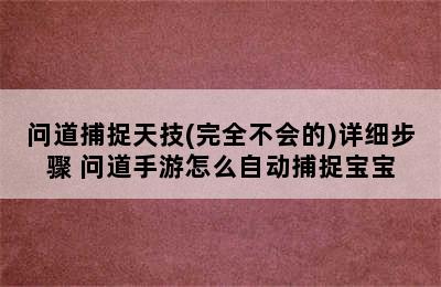 问道捕捉天技(完全不会的)详细步骤 问道手游怎么自动捕捉宝宝